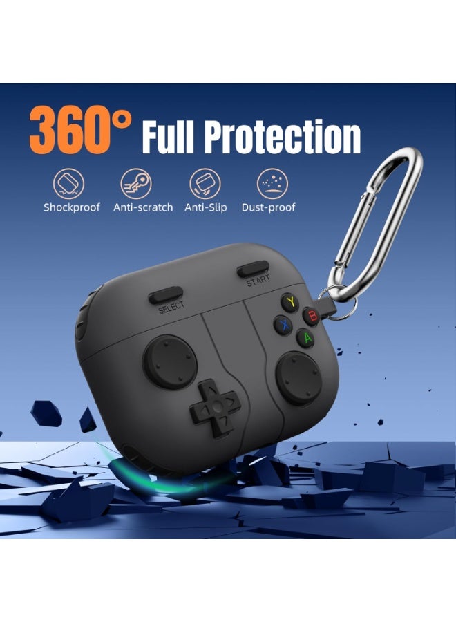 Game Case for AirPods Pro 3 Case 2025, Shockproof Silicone Cover for Apple AirPods Pro 3 – with Cleaner Kit & Keychain, Classic Cool Funny Durable Protective Case for Men Boy–Black - Image 3